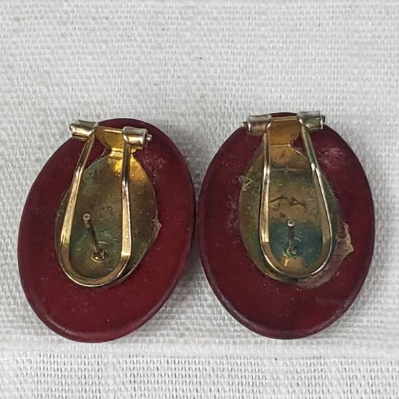 Beautiful Unique Vintage Mookaite Jasper Stone Earrings Post Clip Backs - Picture 5 of 6